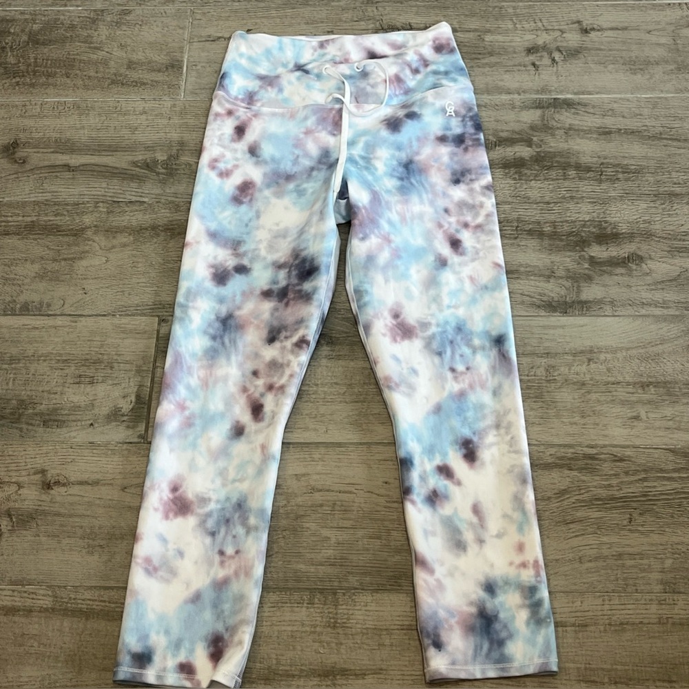 Good American Women Cloud Tie Dye‎ Cropped Leggings Athleisure Size 0 Drawstring
